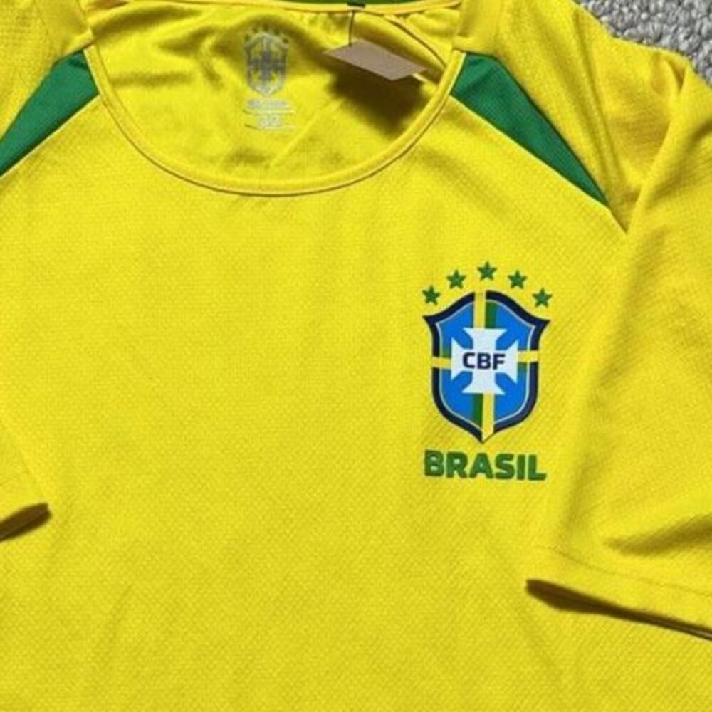 CBF Brasil Soccer Jersey Dri-Fit Football Yellow Green Men's Size Large